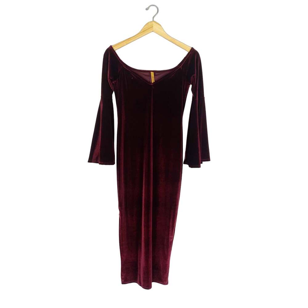 Rachel Pally Velvet Bell Sleeve Midi Dress Burgundy Medium
